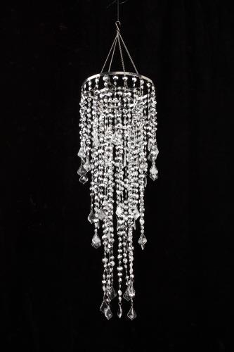 LED Large Diamond Cut Silver Beaded Chandelier, Battery Operated