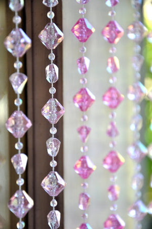 8' Pink Gemstone Shape Beaded Curtain
