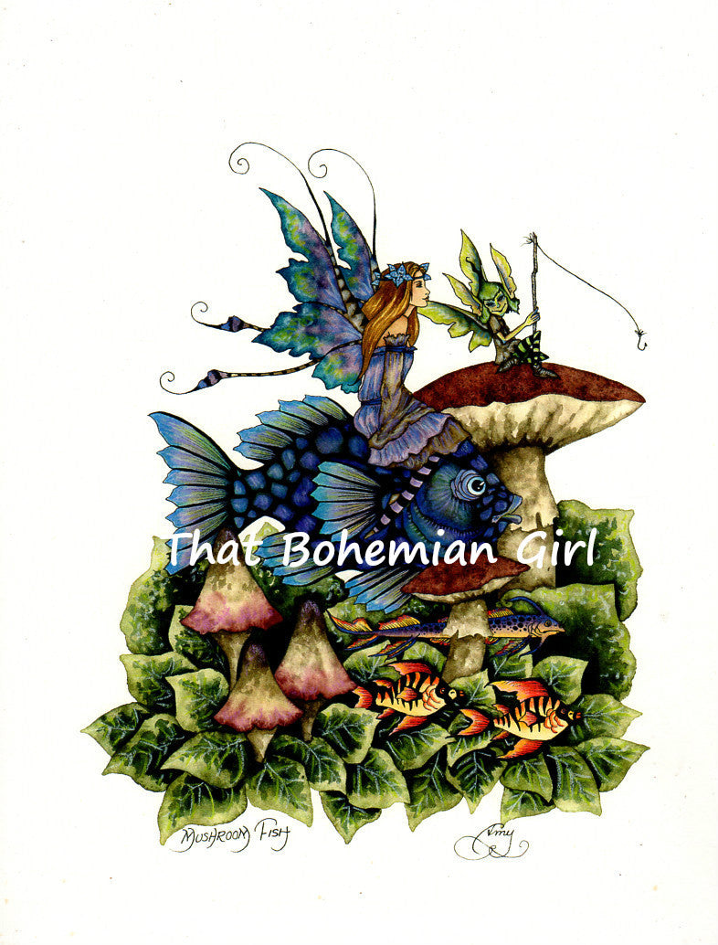 Amy Brown Mushroom Fish Fairy Print --  Out of Print
