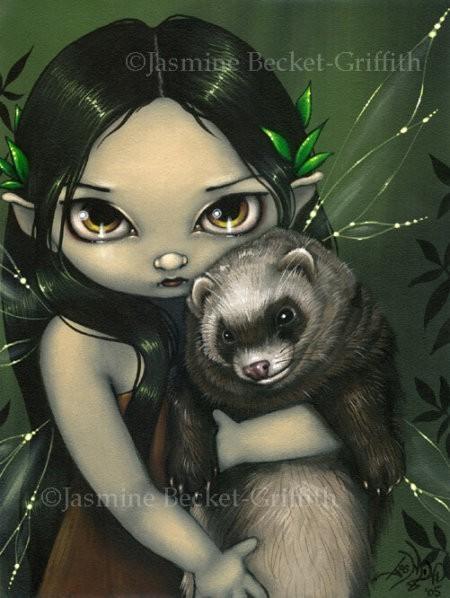 Jasmine Becket Griffith A Ferret and his Fairy Print