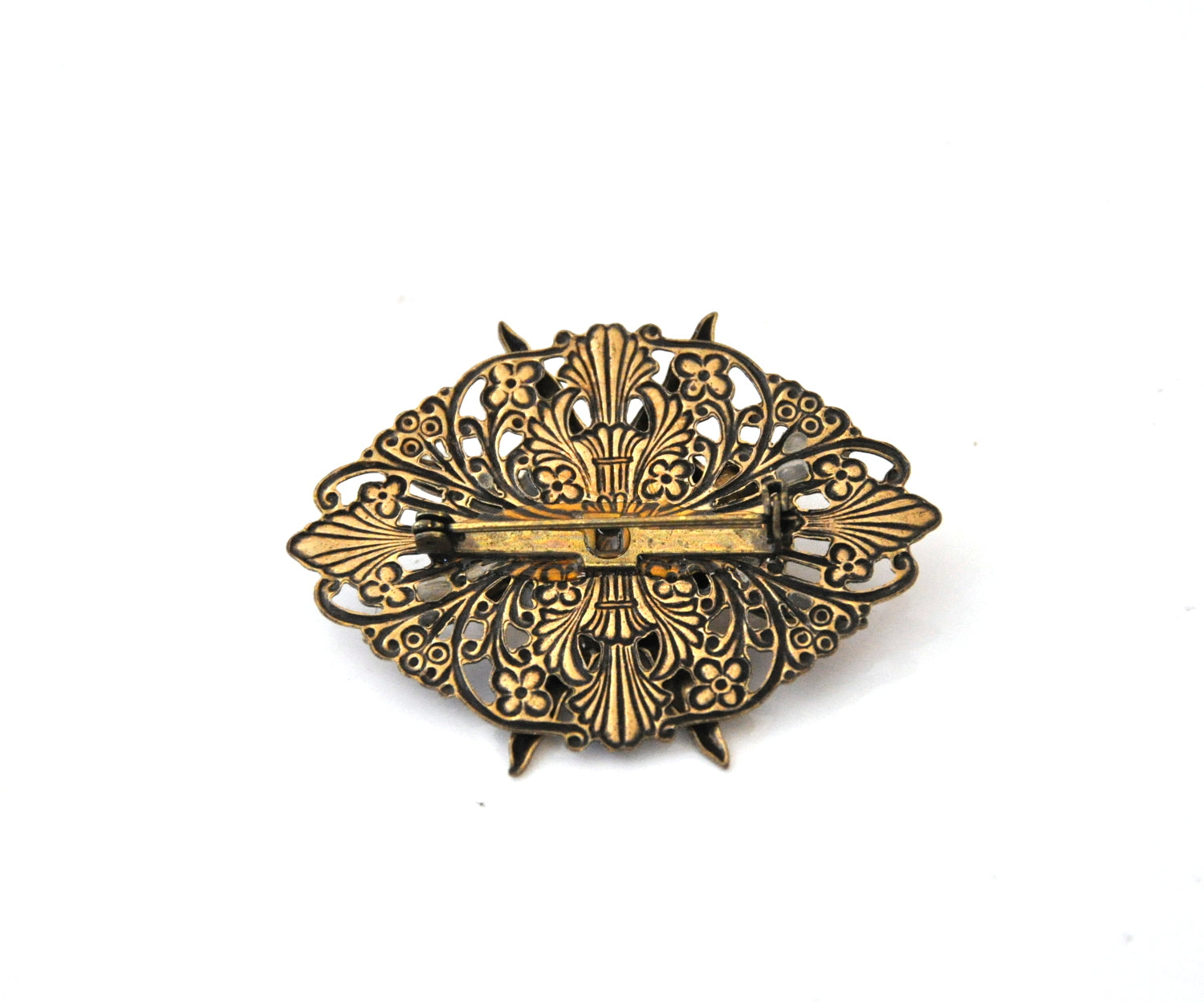 Vintage Brass Celestial Sun Filigree Pin