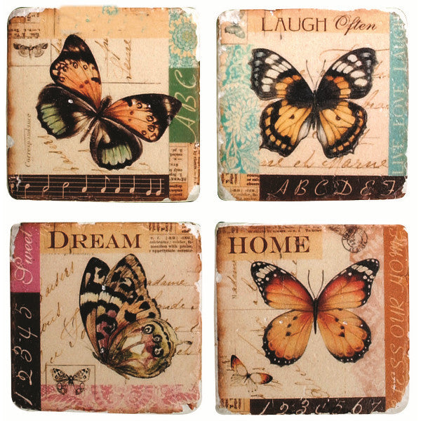 Butterfly Vintage Images Stone Coasters Set