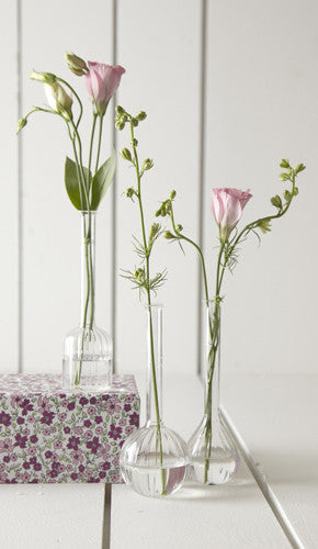 Set of 3 Hand Blown Fluted Glass Bud Vases