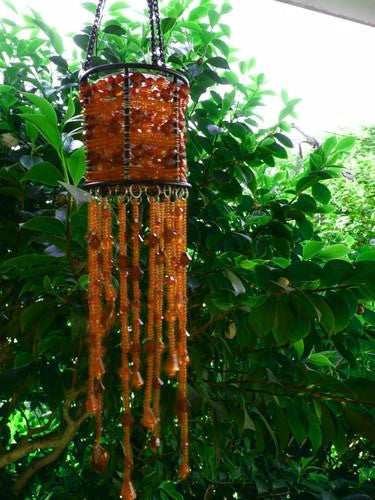Orange Brown Seed Beads Beaded Hanging Candle Holder