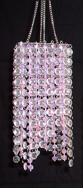 Hand Beaded Chandelier, Pink and Clear, 20 Inches Long