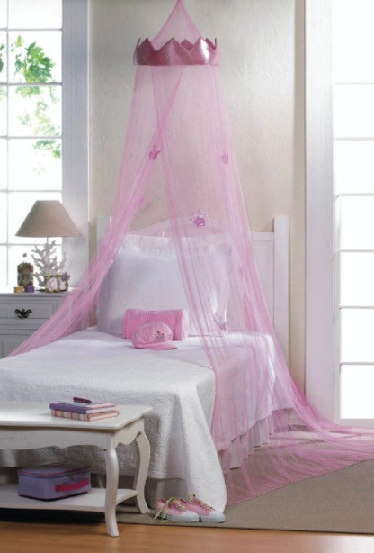 Pink Princess Crowns Net Bed Canopy