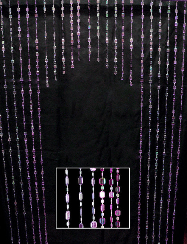 Iridescent Purple and Violet Arched Beaded Curtain, 6 Feet Long
