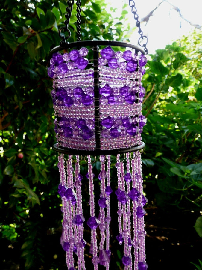 Purple Seed Beads Beaded Hanging Candle Holder