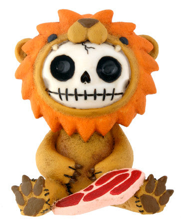 Furrybones Raion Skeleton in Lion Costume with Meat Figurine