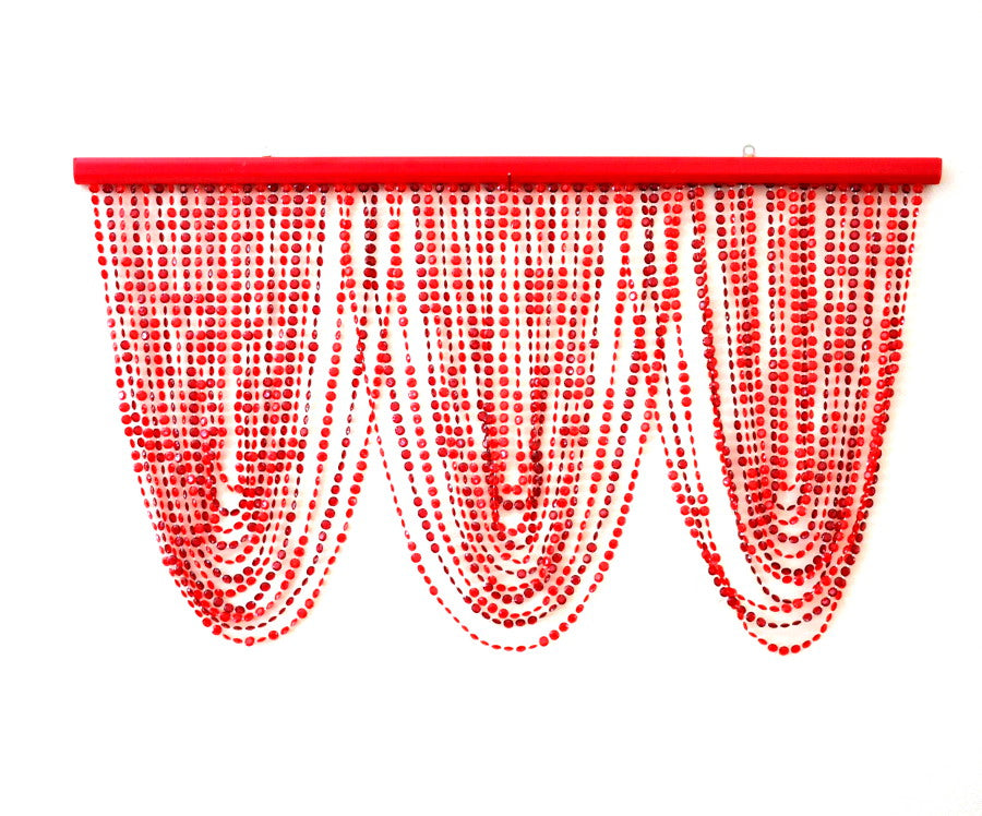 Red Beaded Curtain Door Valance