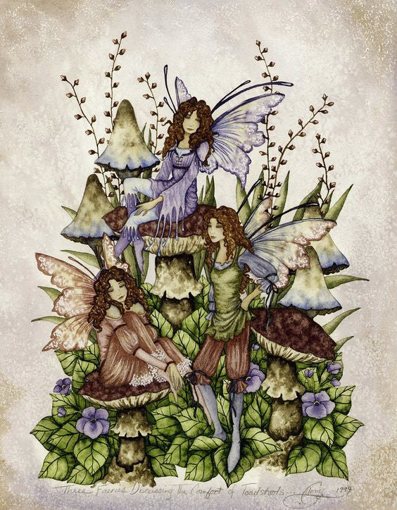 Amy Brown Three Fairies Discussing The Comfort of Toadstools Fairy Print