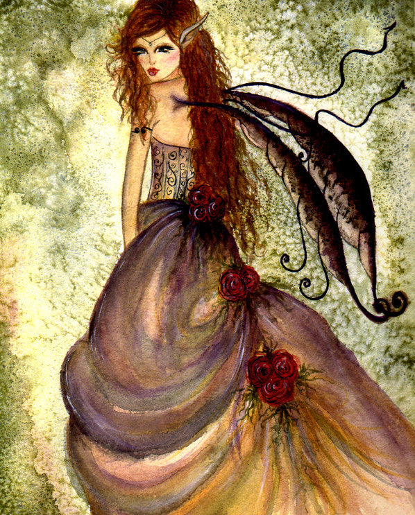 Sherri Baldy Winter Rose Fairy Greeting Card -- Hand Embellished