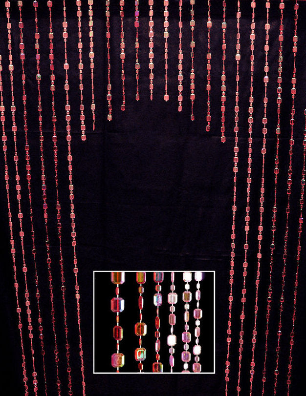 Iridescent Red and Pink Arched Beaded Curtain, 6 Feet Long