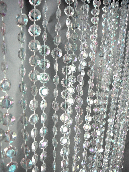 9 Foot Iridescent Clear Beaded Curtain -- Small Diamond Cut Shapes