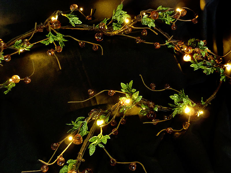Amber Brown LED Beaded Garland -- 4 Feet Long -- Battery Operated Willow