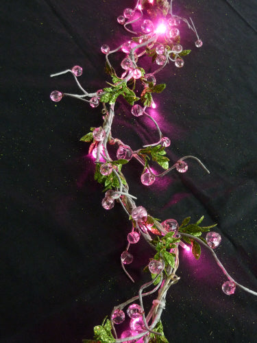 Battery Operated Pink LED Beaded Willow Garland, 4 Feet Long