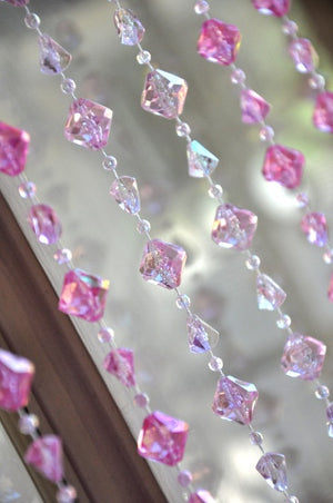 8' Pink Gemstone Shape Beaded Curtain