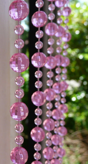 8' Long Beaded Curtain, Random Pink Mini Balls