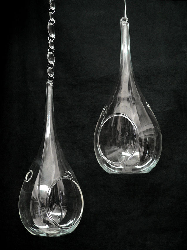 9" Large Hanging Glass Teardrop Candle Holders,  Set of Six