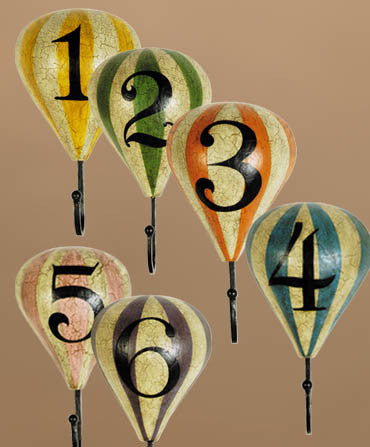 Vintage Style Large Hot Air Balloon Wall Hooks, Set of 6