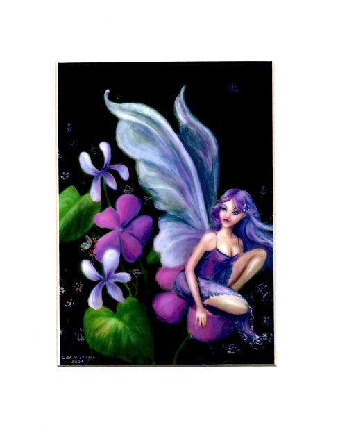 Lisa Victoria Violets Garden Fairy Matted Print