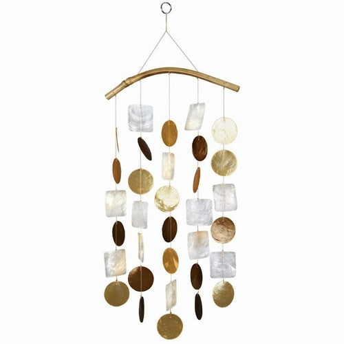 Capiz Shell Windchime -- Goldish White and Brown with Bamboo Branch