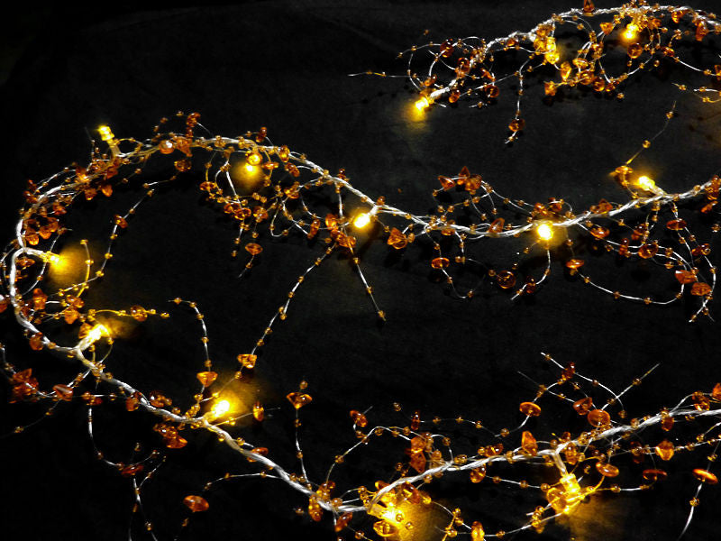 Battery Operated Amber Brown LED Beaded Garland Strand