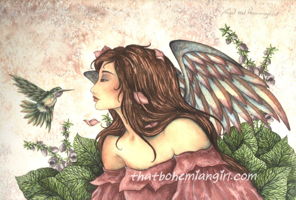Amy Brown Angel & Hummingbird Print -- Limited Edition