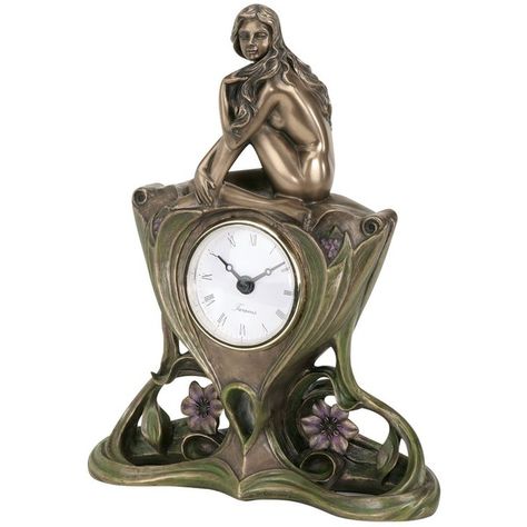 Art Nouveau Bronzed Beautiful Girl Le Clock