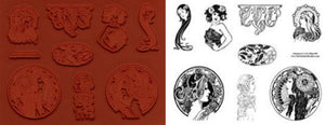8 Art Nouveau Unmounted Rubber Stamps Set