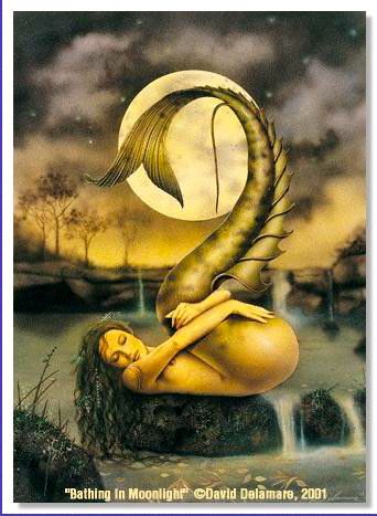 David Delamare Mermaid Bathing in Moonlight Greeting Card