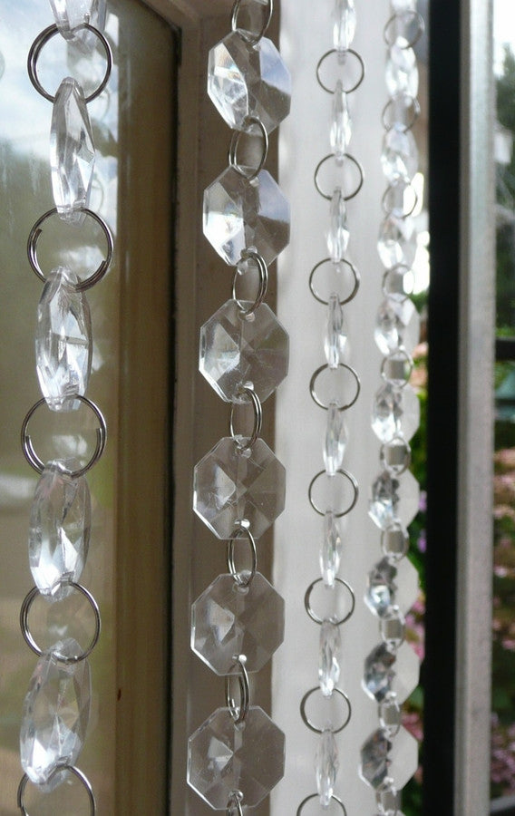 Narrow Clear Octagon Beaded Curtain, 1 Foot Wide for Small Spaces