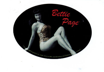 Bettie Page Horizontal Oval Large Leopard Bathing Suit Sticker Decal