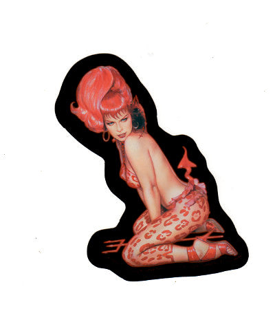 Bettie Page Sexy Red Devil on Black Background Sticker Decal