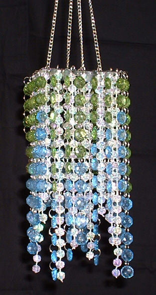 Hand Beaded Chandelier -- Lime Green & Blue -- 20 Inches Long