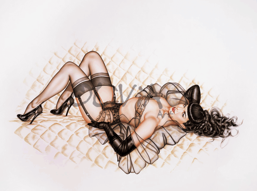 Bettie Page Crackers in Bed Note Card by Olivia De Berardinis