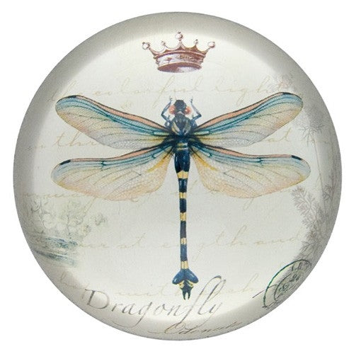 Vintage Style Glass Domed Dragonfly Paperweight
