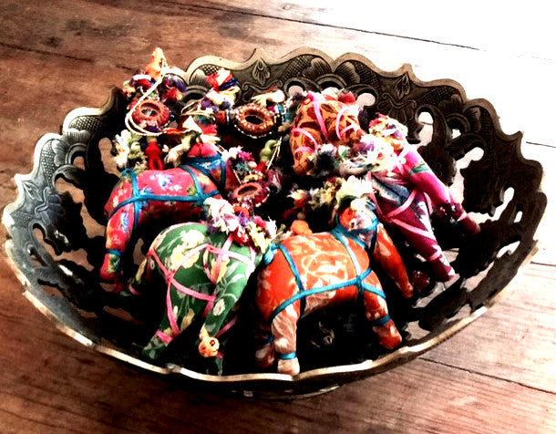 Bohemian Decor, Fabric Holi Elephant Colorful Ornament