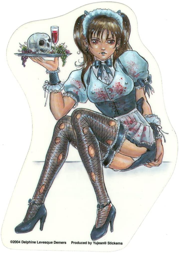 Delphine Levesque Demers Gothic Waitress with Skull Plate Sticker