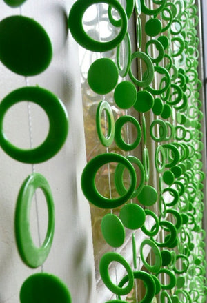Random Green Retro Circles Beaded Curtain