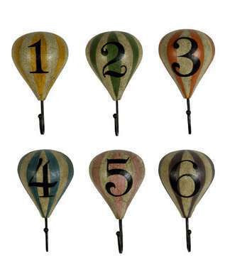 Vintage Style Large Hot Air Balloon Wall Hooks, Set of 6 - That