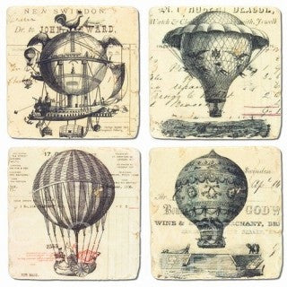 MCM Ceramic Coasters by Fornasetti, Painted with Hot Air Balloons