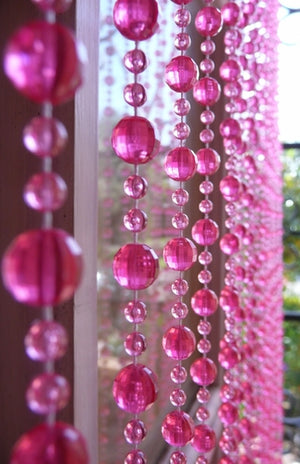 8' Long Beaded Curtain, Random Pink Mini Balls