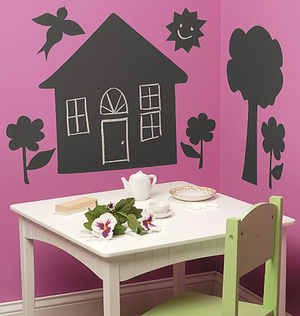 Kids Peel and Stick Chalkboard, House and Trees, Wallies