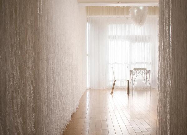 8 Foot Long Ivory Feathered Fringe Polyester String Curtain