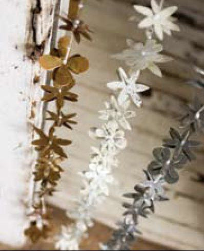 Holiday Antiqued Metal Flower Garland --Silver, Ivory or Gold