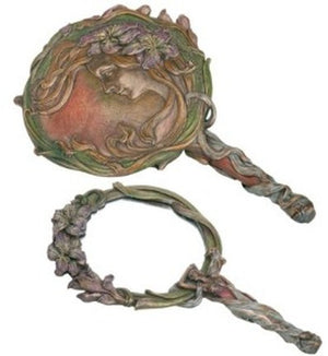 Art Nouveau Bronzed Lily Woman Hand Mirror -- Summit Collection