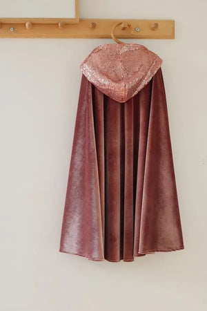 Handmade Hooded Magic Cape, Pink Velour with Sequins
