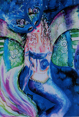 Sherri Baldy Masquerade Mermaid Fairy Signed Hand Embellished Greeting Card