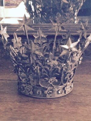 Antiqued Metal Flower + Stars Jeweled Crown Santos Corona  -- 2 Sizes